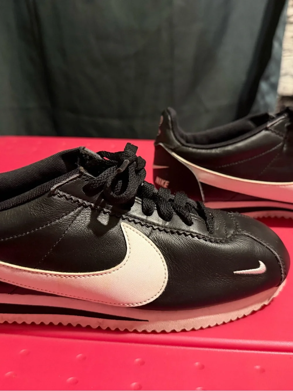 Nike Black Leather Sneakers with White Swoosh